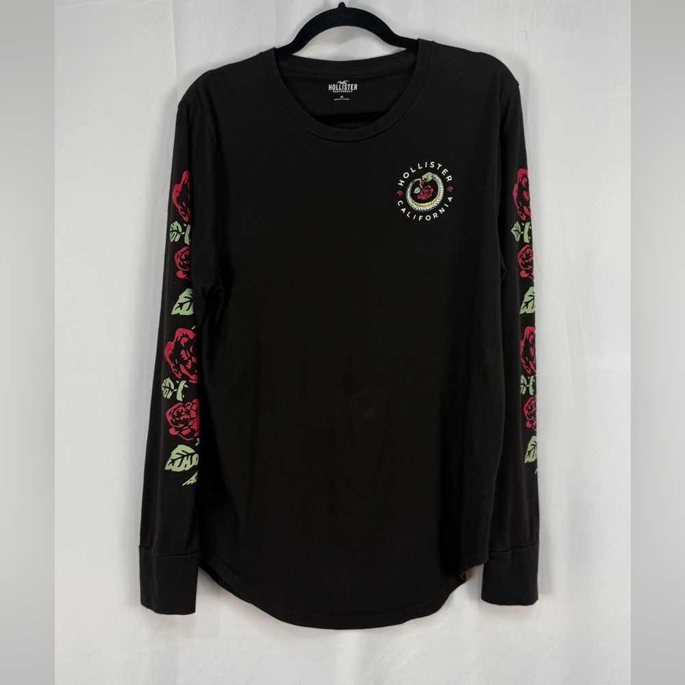 Hollister Black Long Sleeve Cotton T-shirt Size Medium